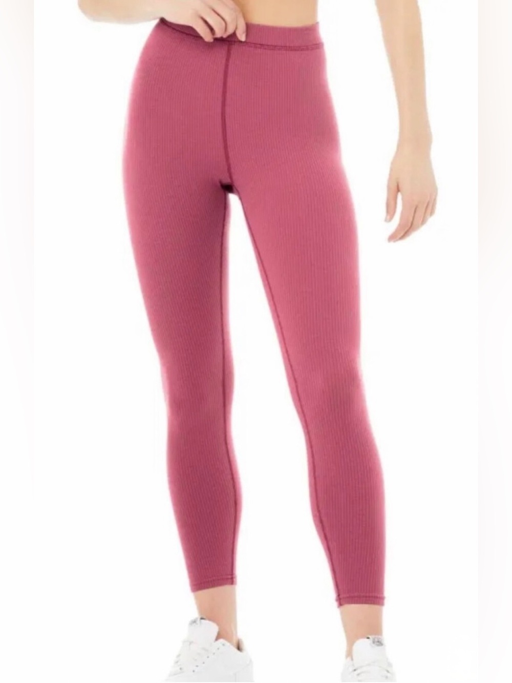 Alo yoga Ribbed High-Waist 7/8 Blissful Legging in Raspberry Sorbet